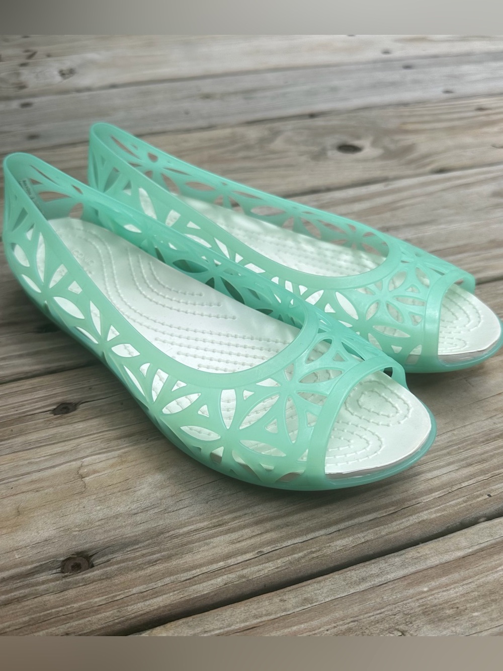 CROCS Mint Green Cutout Peep-Toe Ballet Flats